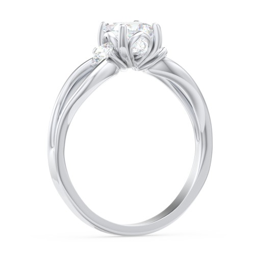 3 Stone Diamond Engagement Ring with Split Shank and Peek-A-Boo Accents – 14K White Gold with Diamond