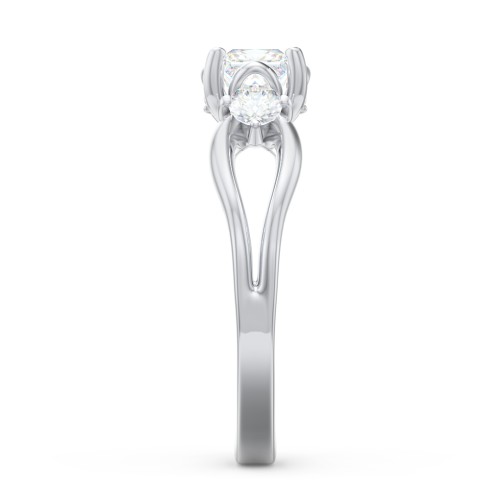 3 Stone Diamond Engagement Ring with Split Shank and Peek-A-Boo Accents – 14K White Gold with Diamond