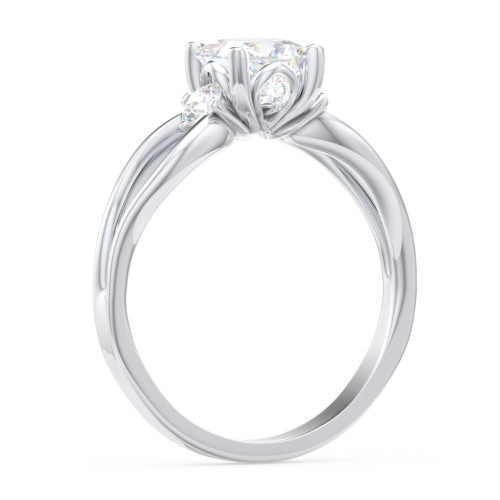 3 Stone Diamond Engagement Ring with Split Shank and Peek-A-Boo Accents – 14K White Gold with Diamond