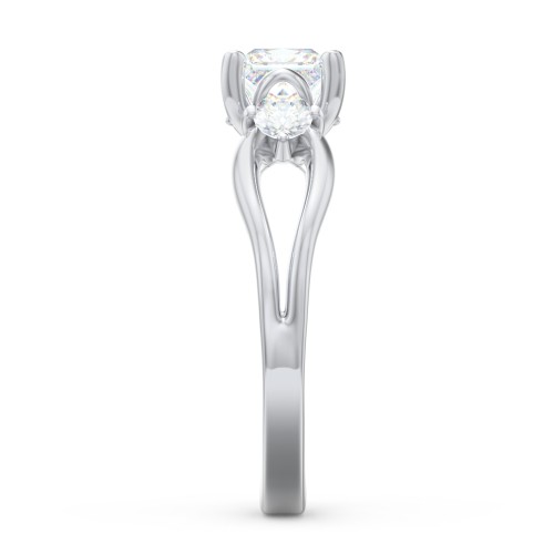 3 Stone Diamond Engagement Ring with Split Shank and Peek-A-Boo Accents – 14K White Gold with Diamond