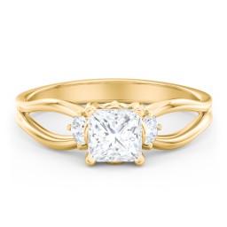 3 Stone Diamond Engagement Ring with Split Shank and Peek-A-Boo Accents in 10K Solid Yellow Gold