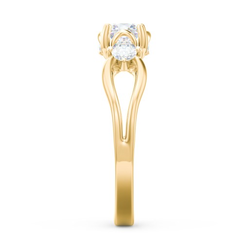 3 Stone Diamond Engagement Ring with Split Shank and Peek-A-Boo Accents – 10K Yellow Gold with Diamond