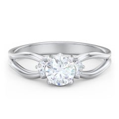 3 Stone Diamond Engagement Ring with Split Shank and Peek-A-Boo Accents