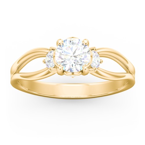3 Stone Diamond Engagement Ring with Split Shank and Peek-A-Boo Accents