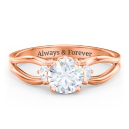 3 Stone Diamond Engagement Ring with Split Shank and Peek-A-Boo Accents