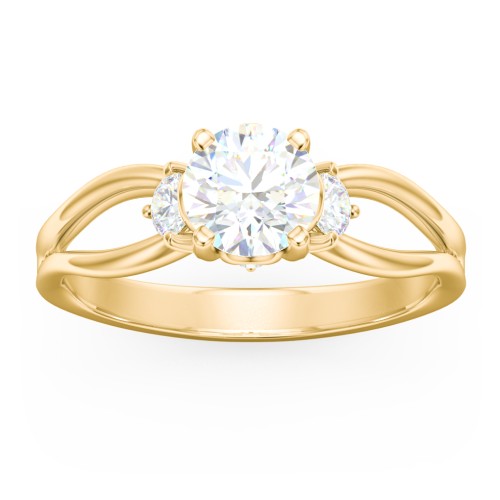 3 Stone Diamond Engagement Ring with Split Shank and Peek-A-Boo Accents