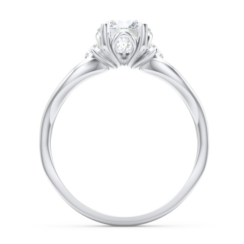 3 Stone Diamond Engagement Ring with Split Shank and Peek-A-Boo Accents – 14K White Gold with Diamond