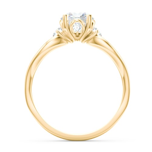 3 Stone Diamond Engagement Ring with Split Shank and Peek-A-Boo Accents – 10K Yellow Gold with Diamond