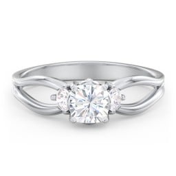 3 Stone Diamond Engagement Ring with Split Shank and Peek-A-Boo Accents