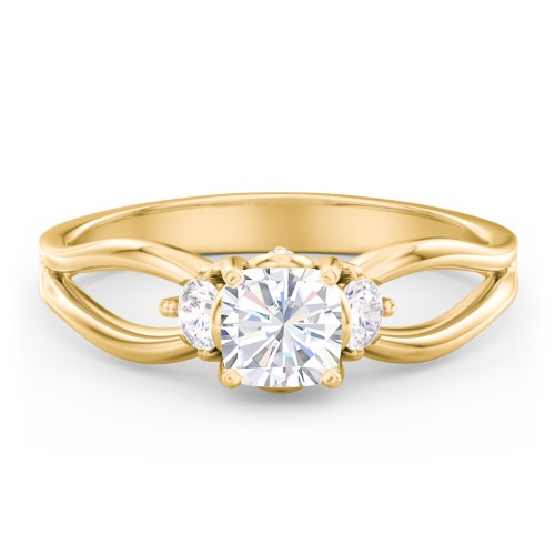 3 Stone Diamond Engagement Ring with Split Shank and Peek-A-Boo Accents