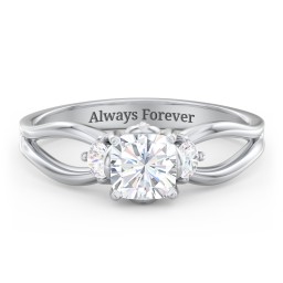 3 Stone Diamond Engagement Ring with Split Shank and Peek-A-Boo Accents