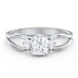 3 Stone Diamond Engagement Ring with Split Shank and Peek-A-Boo Accents