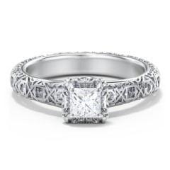 Diamond Solitaire Ring with Pierced Hollow Band – 14K White Gold