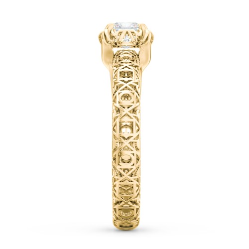 Diamond Solitaire Ring with Pierced Hollow Band – 10K Yellow Gold