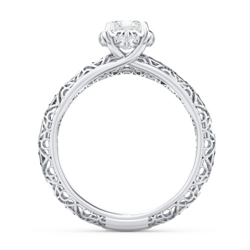 Diamond Solitaire Ring with Pierced Hollow Band – 14K White Gold