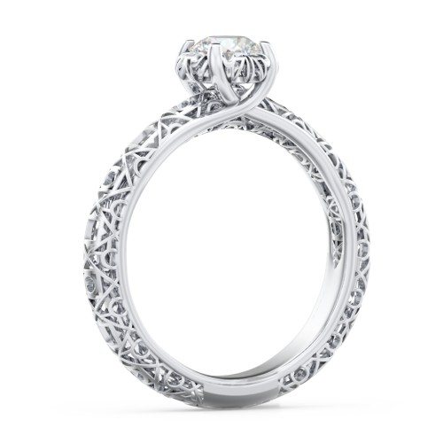 Diamond Solitaire Ring with Pierced Hollow Band – 14K White Gold