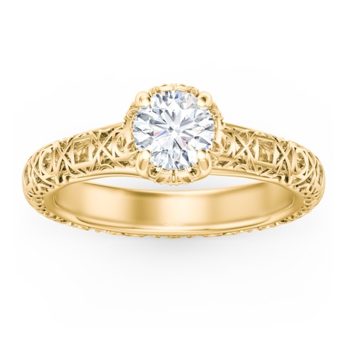 Diamond Solitaire Ring with Pierced Hollow Band – 10K Yellow Gold
