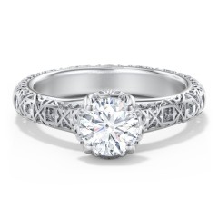 Diamond Solitaire Ring with Pierced Hollow Band – 14K White Gold