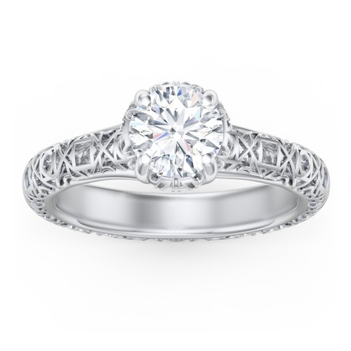 Diamond Solitaire Ring with Pierced Hollow Band – 14K White Gold