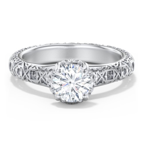Diamond Solitaire Ring with Pierced Hollow Band – 14K White Gold