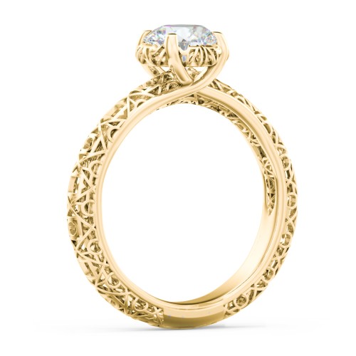 Diamond Solitaire Ring with Pierced Hollow Band – 10K Yellow Gold