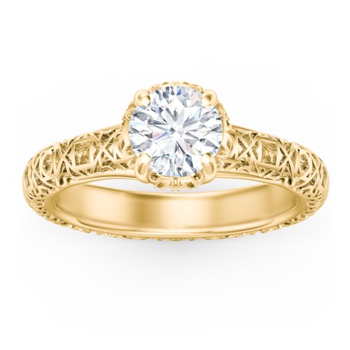 Diamond Solitaire Ring with Pierced Hollow Band – 10K Yellow Gold
