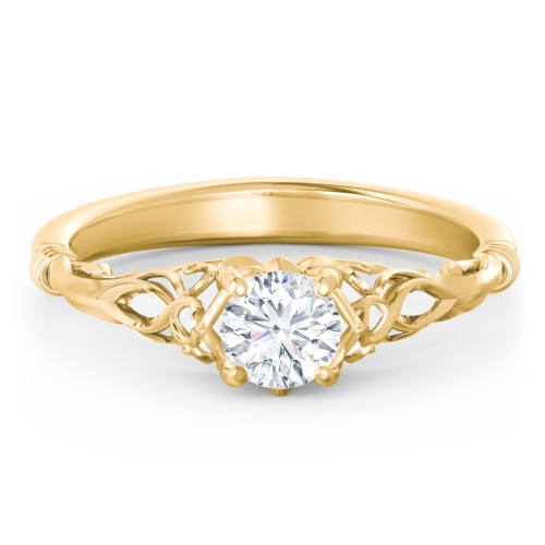 Vintage Solitaire Engagement Ring with Filigree and Infinity Designs – 10K Yellow Gold