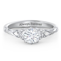 Vintage Solitaire Engagement Ring with Filigree and Infinity Designs