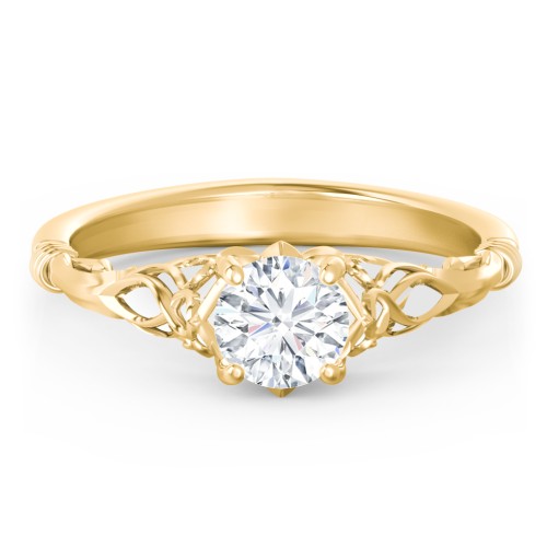 Vintage Solitaire Engagement Ring with Filigree and Infinity Designs – 10K Yellow Gold