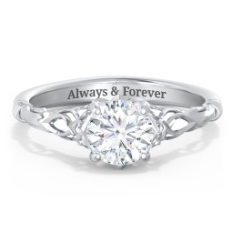 Vintage Solitaire Engagement Ring with Filigree and Infinity Designs