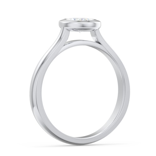 Modern Solitaire Engagement Ring with Bezel Setting – 14K White Gold