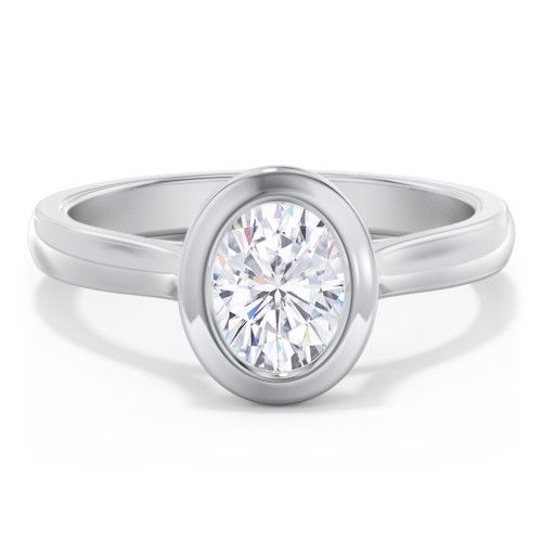 Modern Solitaire Engagement Ring with Bezel Setting – 14K White Gold