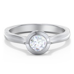 Modern Solitaire Engagement Ring with Bezel Setting – 14K White Gold
