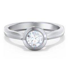 Modern Solitaire Engagement Ring with Bezel Setting – 14K White Gold