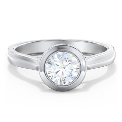 Modern Solitaire Engagement Ring with Bezel Setting – 14K White Gold