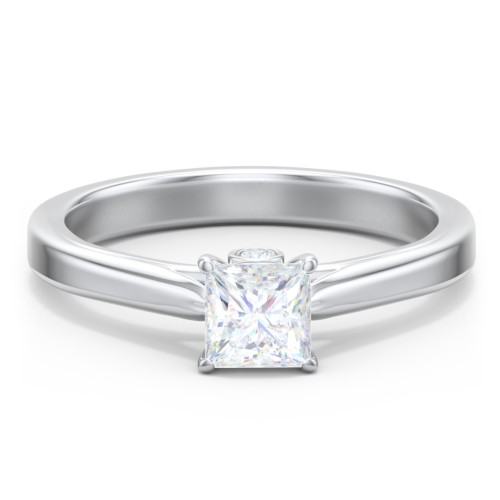 Classic Solitaire Engagement Ring with Peek-a-Boo Accent Diamond – 14K White Gold with Diamond