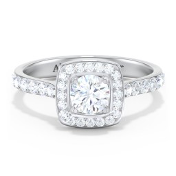 Diamond Solitaire Engagement Ring with Cushion Halo and Accents