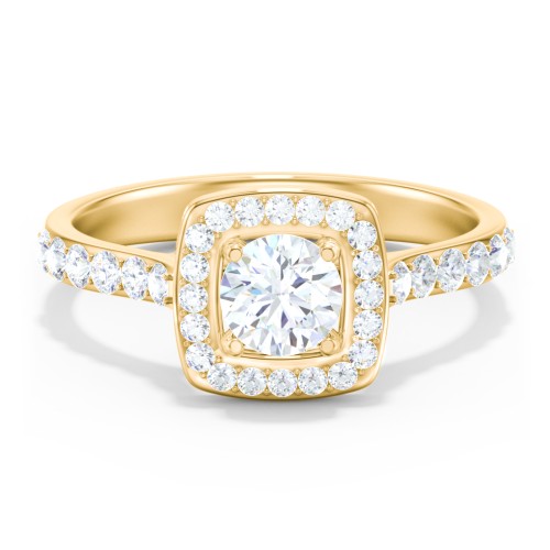Diamond Solitaire Engagement Ring with Cushion Halo and Accents