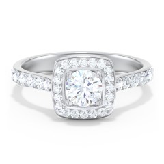 Diamond Solitaire Engagement Ring with Cushion Halo and Accents – 14K White Gold with Diamond