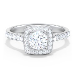 Diamond Solitaire Engagement Ring with Cushion Halo and Accents – 14K White Gold with Diamond