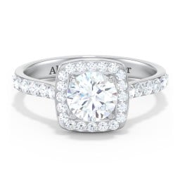 Diamond Solitaire Engagement Ring with Cushion Halo and Accents