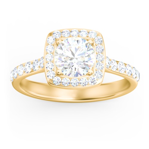 Diamond Solitaire Engagement Ring with Cushion Halo and Accents