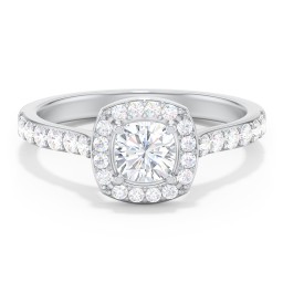 Diamond Solitaire Engagement Ring with Cushion Halo and Accents