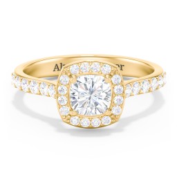 Diamond Solitaire Engagement Ring with Cushion Halo and Accents in 10K Solid Yellow Gold with 04DIAM-CU-1.00-I1-G-G and Diamond