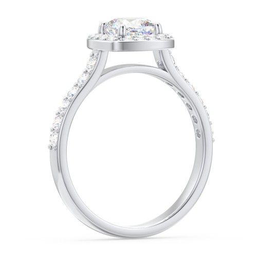 Diamond Solitaire Engagement Ring with Cushion Halo and Accents – 14K White Gold with Diamond