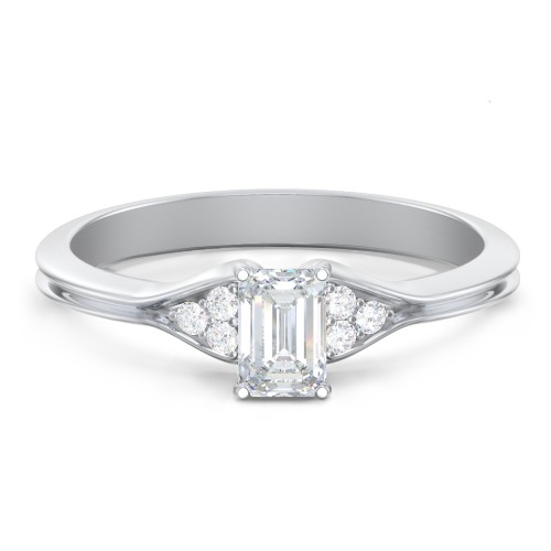 Diamond Engagement Ring with Cluster Side Accents – 14K White Gold with Diamond