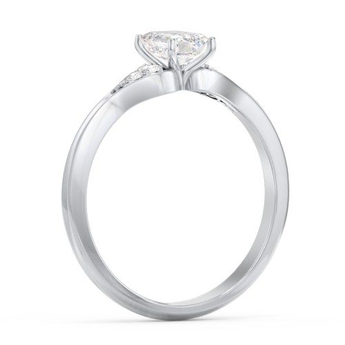 Diamond Engagement Ring with Cluster Side Accents – 14K White Gold with Diamond