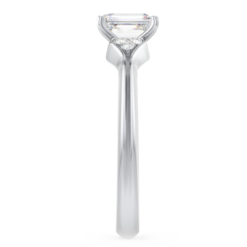 Diamond Engagement Ring with Cluster Side Accents – 14K White Gold with Diamond