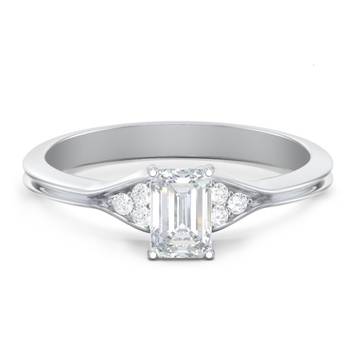 Diamond Engagement Ring with Cluster Side Accents – 14K White Gold with Diamond