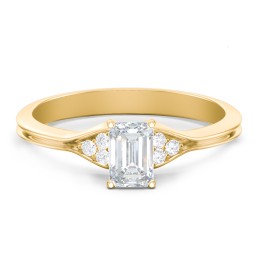 Diamond Engagement Ring with Cluster Side Accents in 10K Solid Yellow Gold